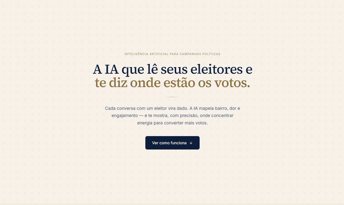 Página institucional da plataforma Elege.ia criada pela VyneHub