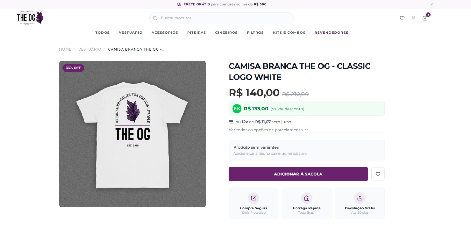Loja virtual The OG Store desenvolvida pela VyneHub